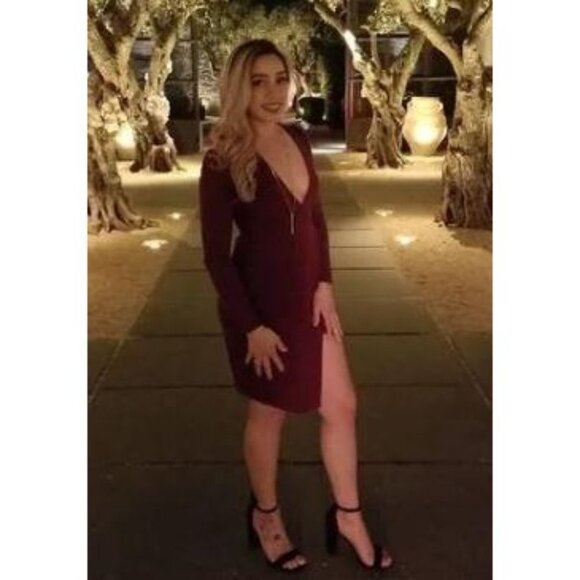 LuLus Sexy Wrap Dress Bodycon Long Sleeve Wedding Guest Prom Bridesmaid Date - Picture 2 of 8